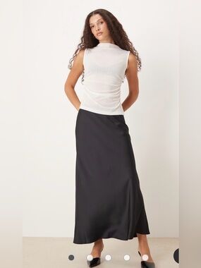 Abercrombie & fitch women’s lg petite satin look high rise bias cut maxi skirt